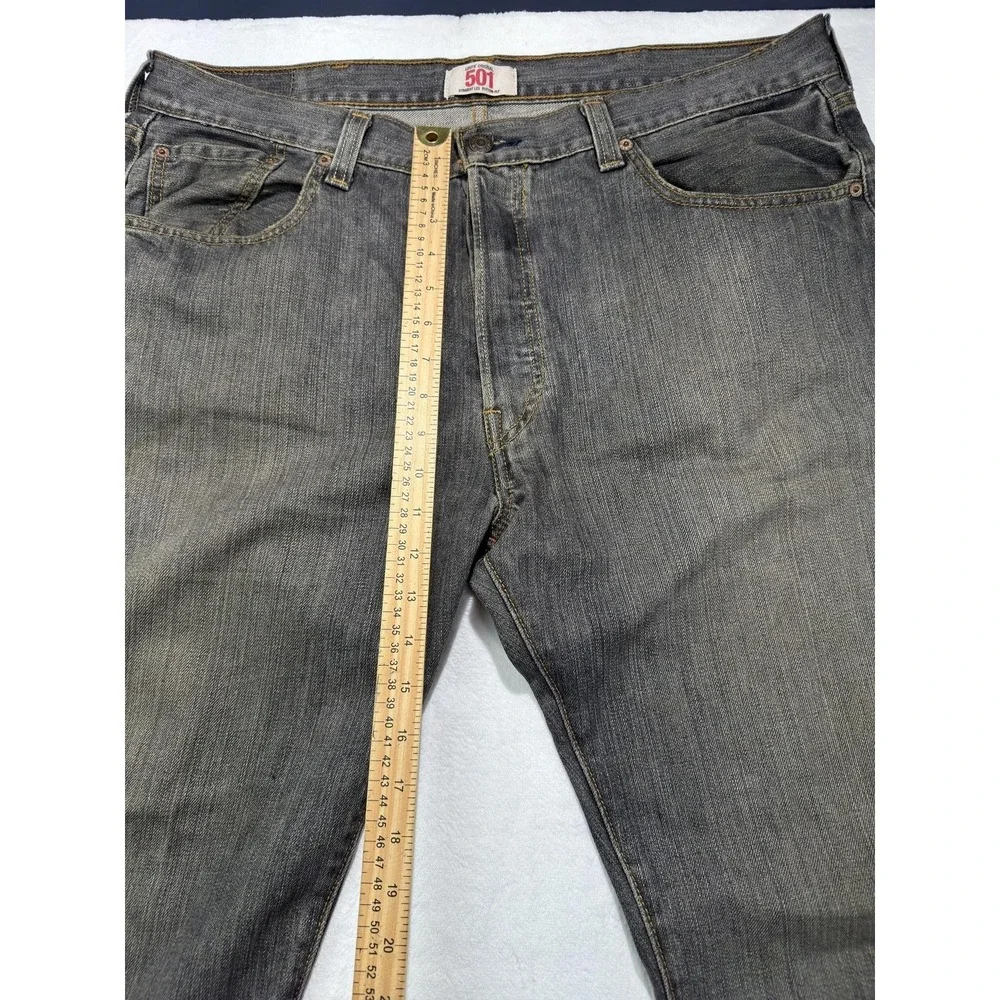Levis 501 Jeans Mens 38x34 Gray Button Fly Straight Leg Denim Charcoal Wash XX
